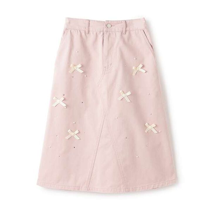Ribbon × Pearl × Rhinestone Midi Skirt,Pink, medium image number 13