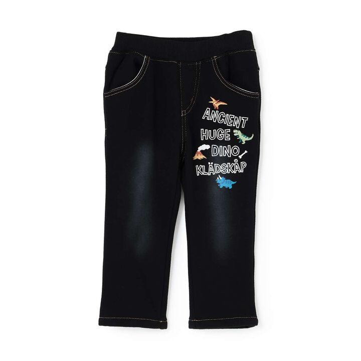 [Restock] Long-Length Straight Pants with Dinosaur Embroidery,Black, medium image number 0