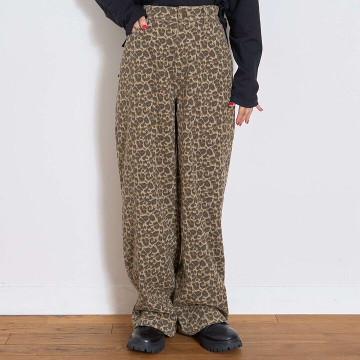 [LTXC] Leopard Print Long Wide Pants,Brown, medium image number 1