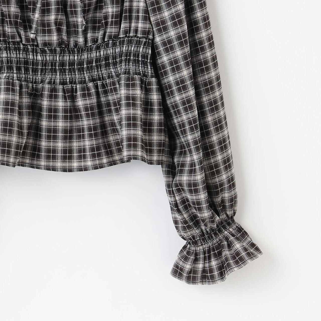 Checkered Off-Shoulder Blouse,Off white, large image number 9