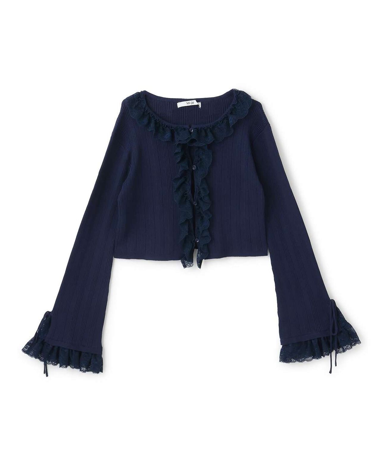 Frill Lace Knit Cardigan,Navy, large image number 4
