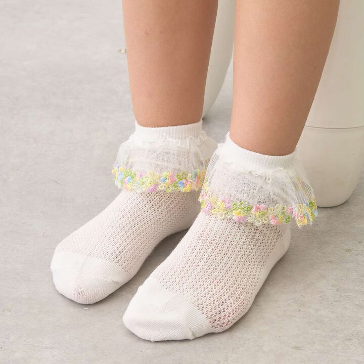 Flower Tulle Socks,Yellow, medium image number 0