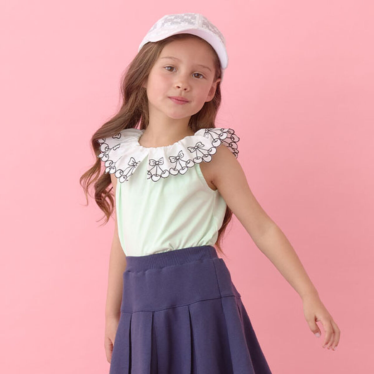 [Soft Cotton] Cherry Lace Collar Top,Light orange, large image number 21