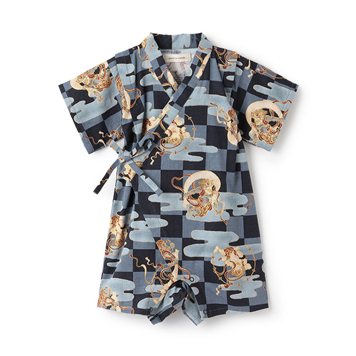 Jinbei All-in-One (Checkered Wind God & Thunder God Pattern),Navy, medium image number 13