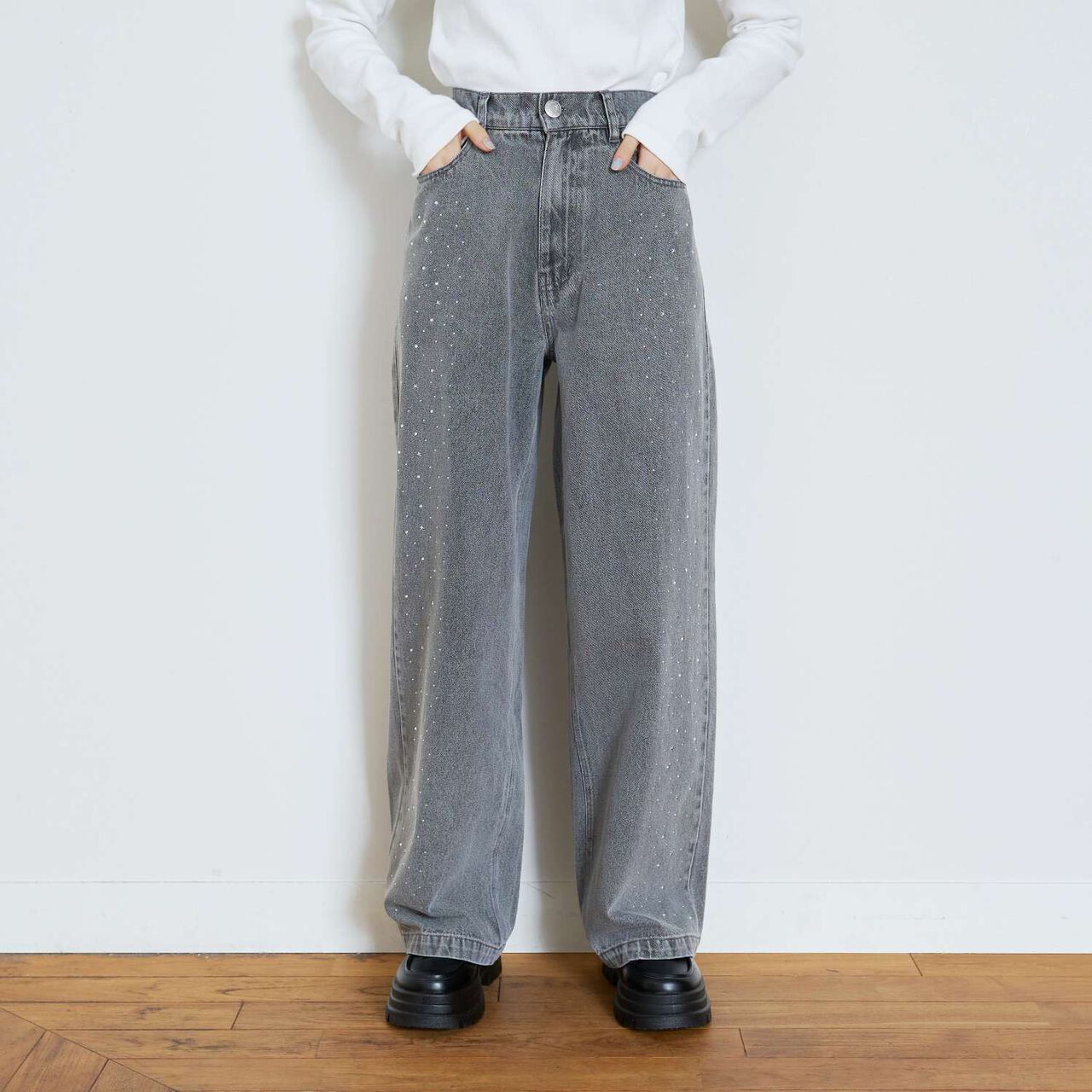 Stylish Stone Denim Pants,Blue, large image number 11