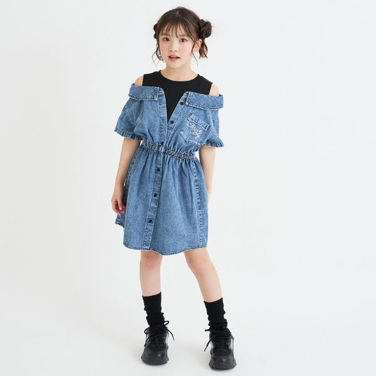 Shoulder Cutout Denim Shirt Dress,Gray, large image number 11