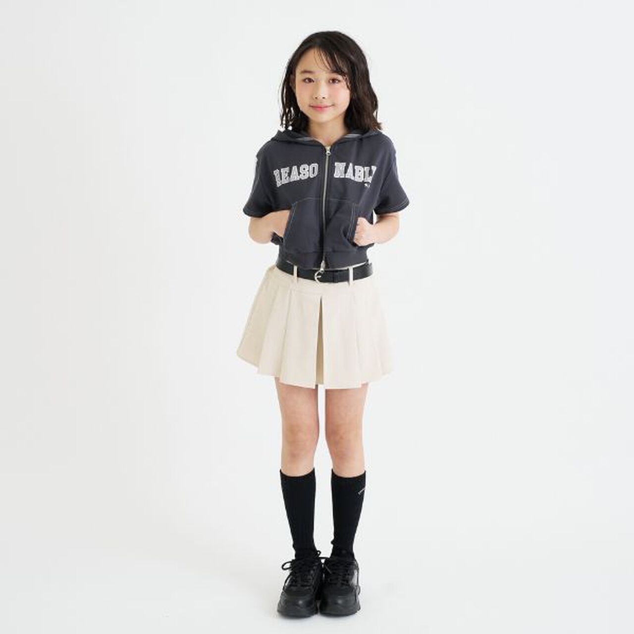 Double ZIP Mini French Terry Short-Sleeve Hoodie,Off white, large image number 15