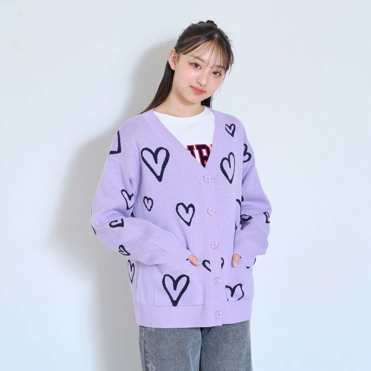 [7days/Washable] Heart Pattern Cardigan,Lavender, large image number 0