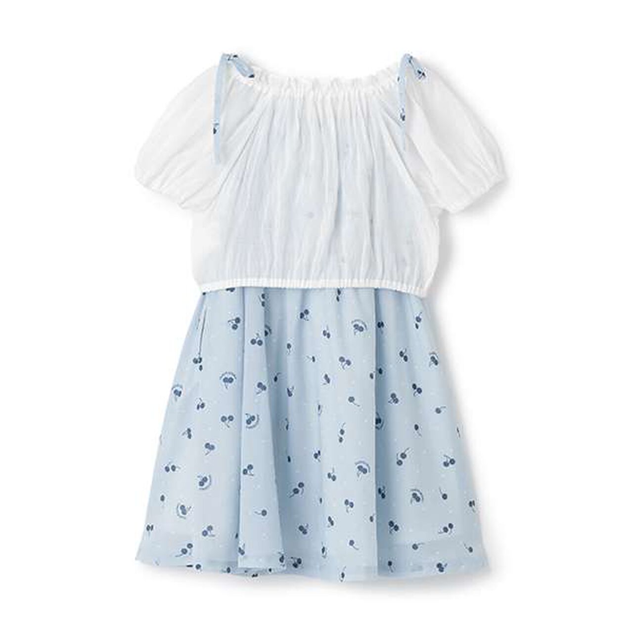 Blouse & Cherry Pattern Camisole One-Piece Dress Set,Black, large image number 1