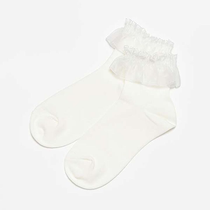Tulle Frill Socks,Mocha tea, medium image number 5