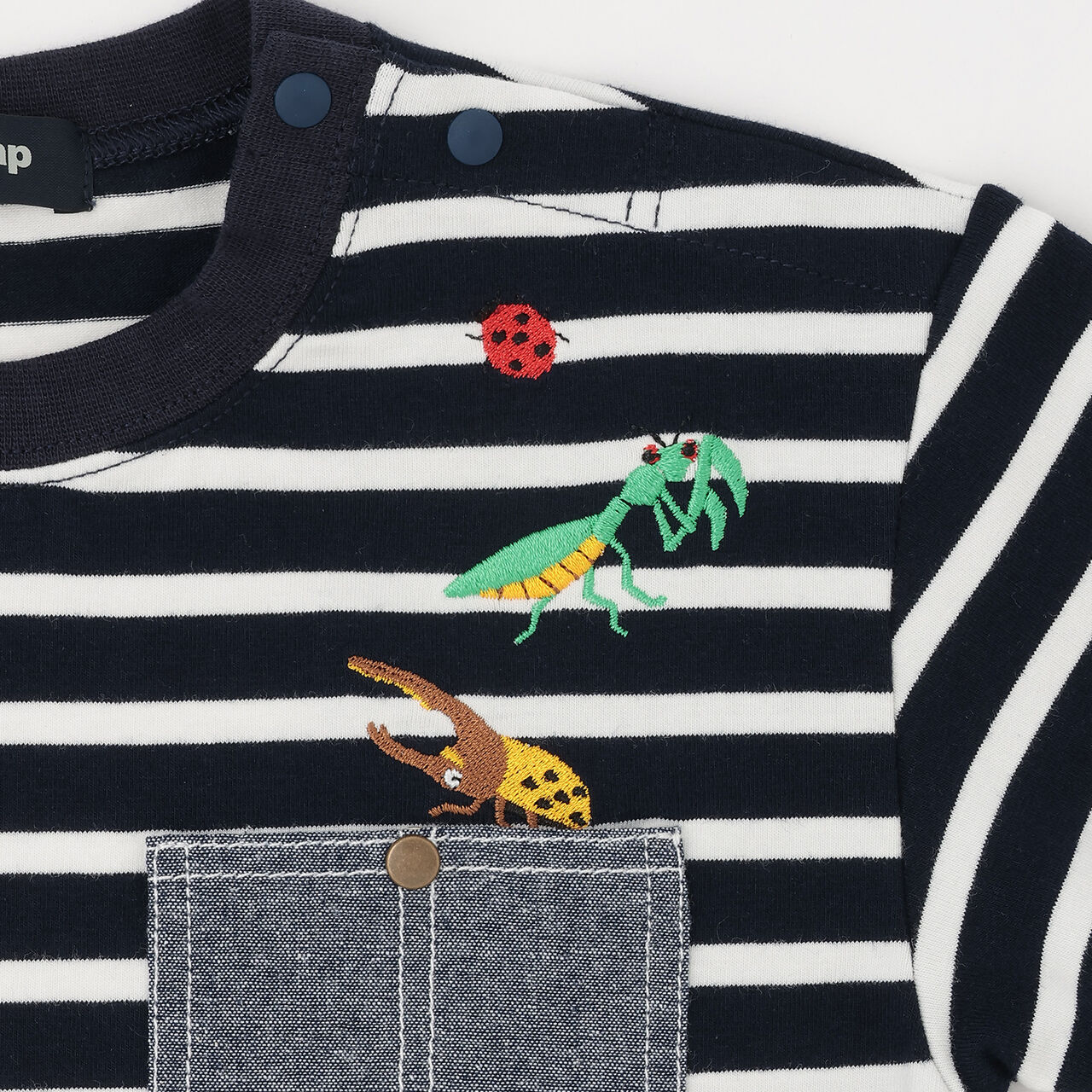 Insect Stripe Pattern Long-Sleeve T-Shirt with Pocket,Navy, large image number 10