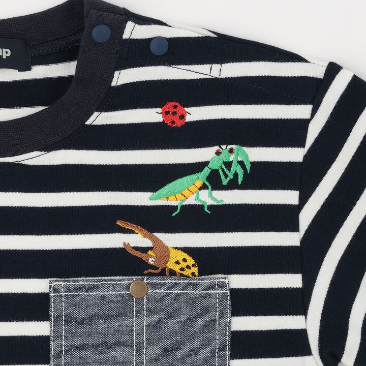 Insect Stripe Pattern Long-Sleeve T-Shirt with Pocket,Navy, medium image number 10