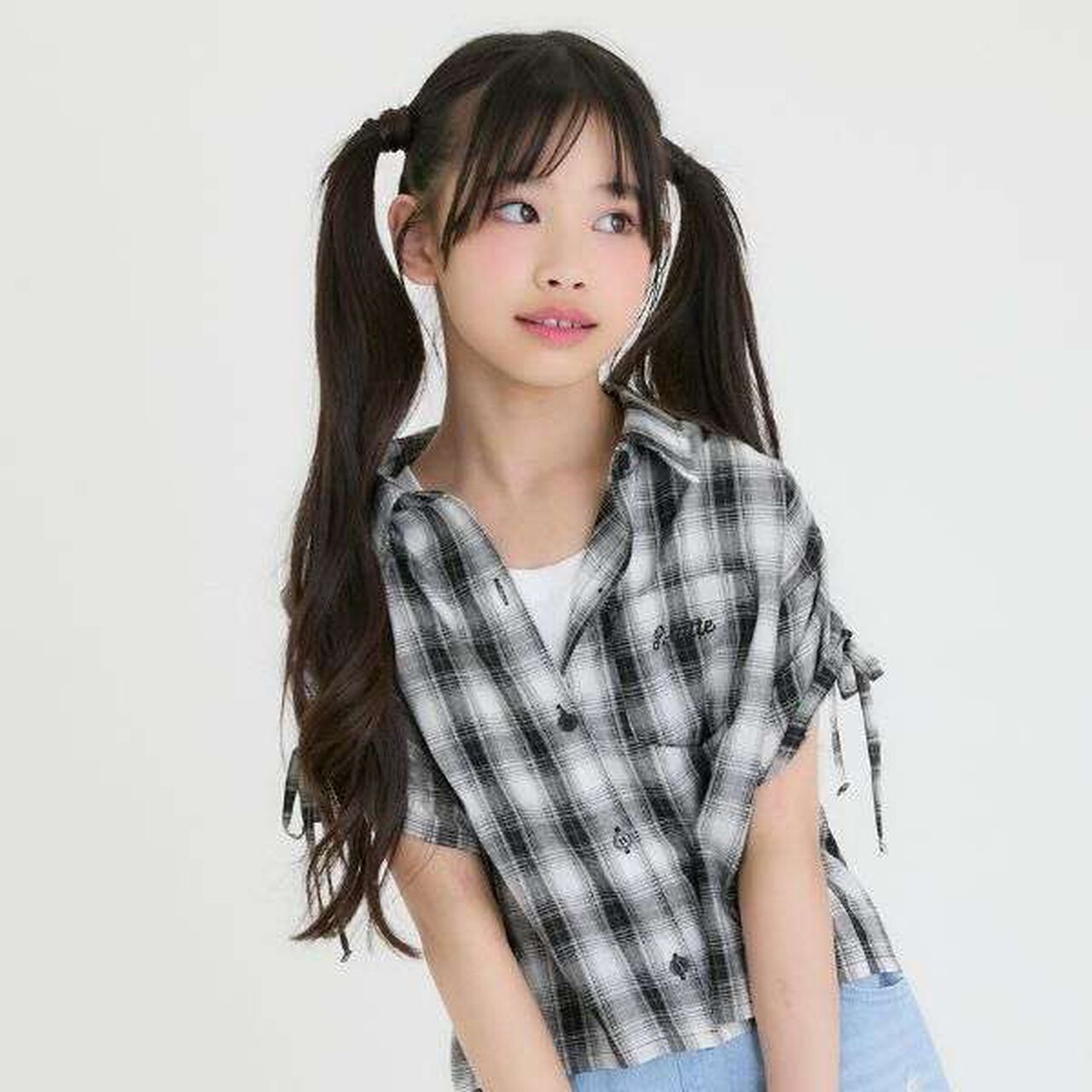 [3WAY] Checkered Shirt with Sleeve Drawstring + Tank Top Set,Black, large image number 0