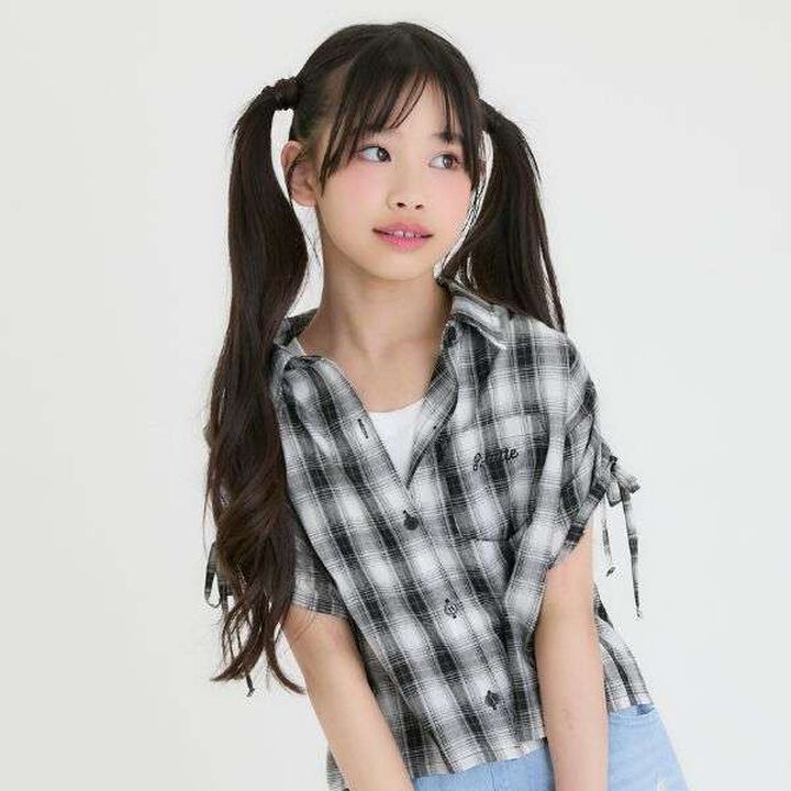 [3WAY] Checkered Shirt with Sleeve Drawstring + Tank Top Set,, medium