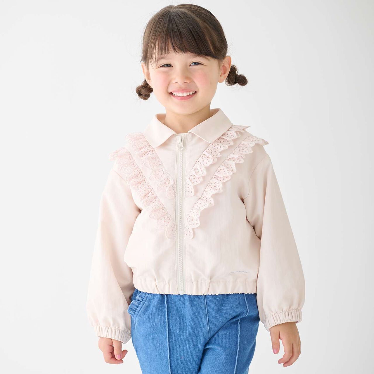 Lace Frill Bomber Jacket,Light pink, large image number 0