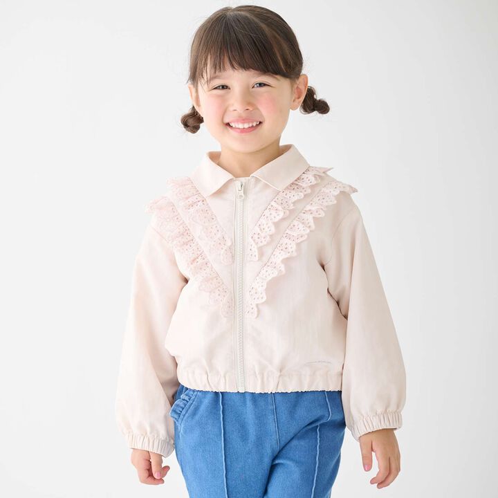 Lace Frill Bomber Jacket,Light pink, medium image number 0