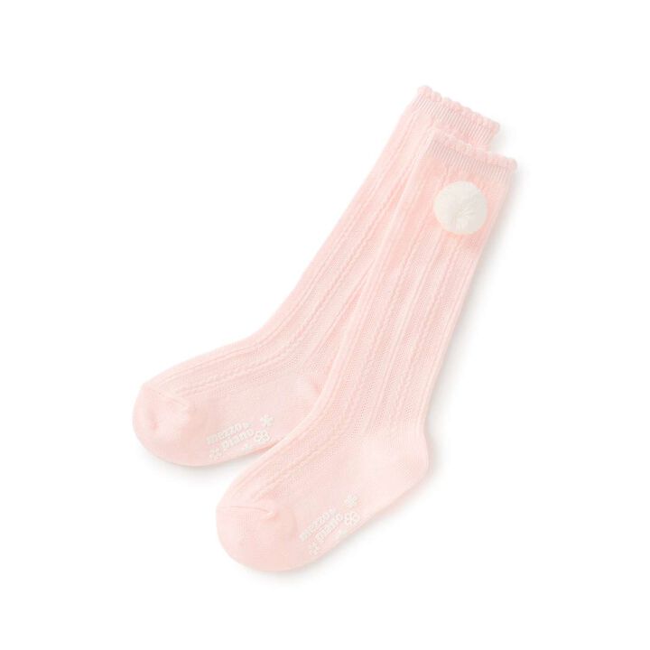 Cable Knit Knee-High Socks with Pom Poms,Light pink, medium image number 0