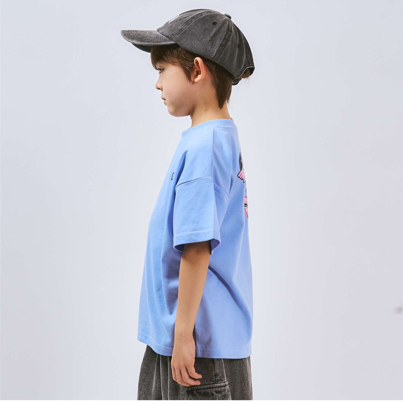Loose Short Sleeve T-Shirt with Back Patch,Charcoal gray, large image number 5
