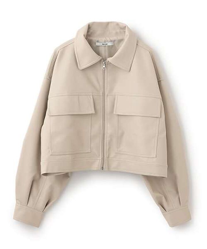 Compact Leather Jacket,Ivory, medium image number 1