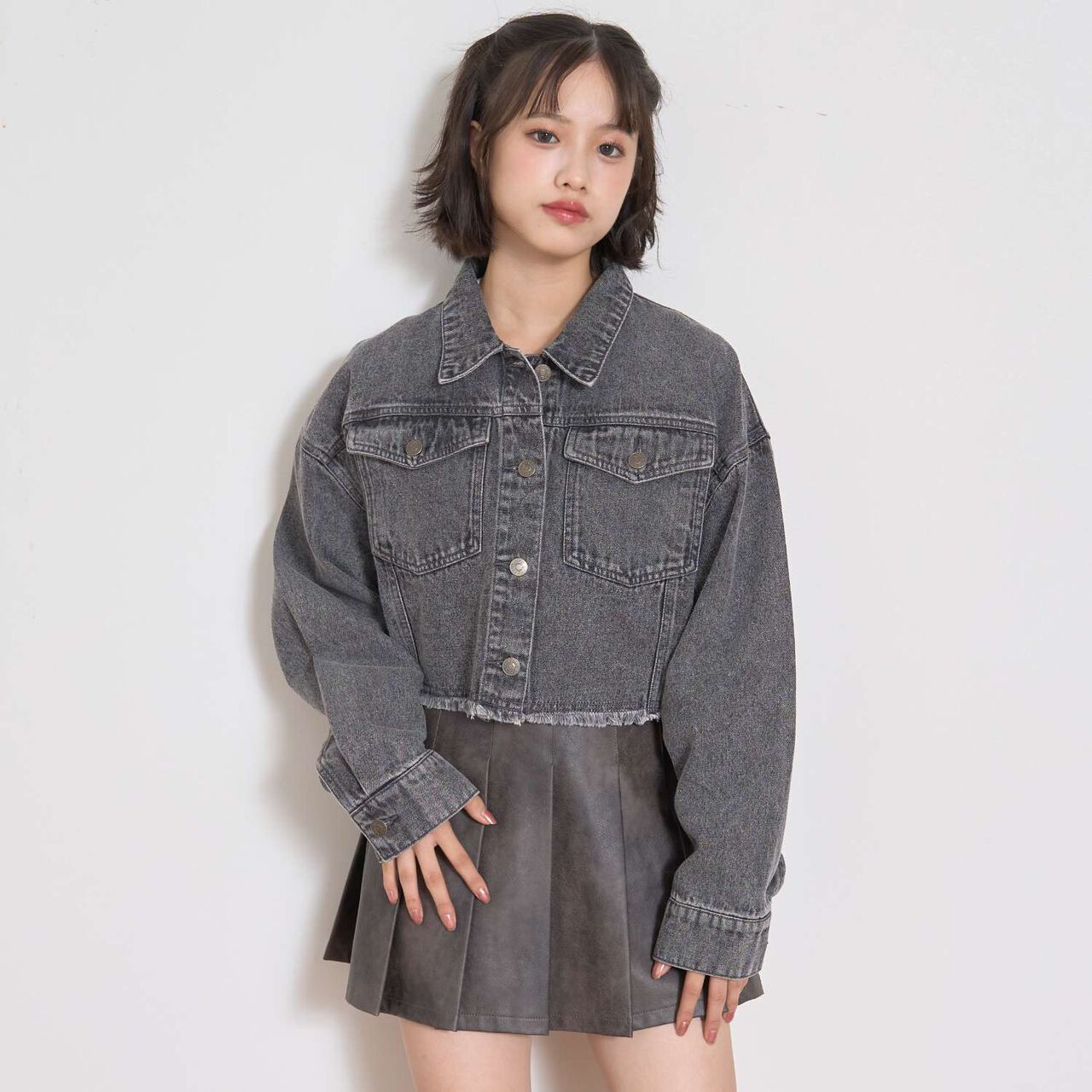 Cropped Denim Jacket,Navy, large image number 2