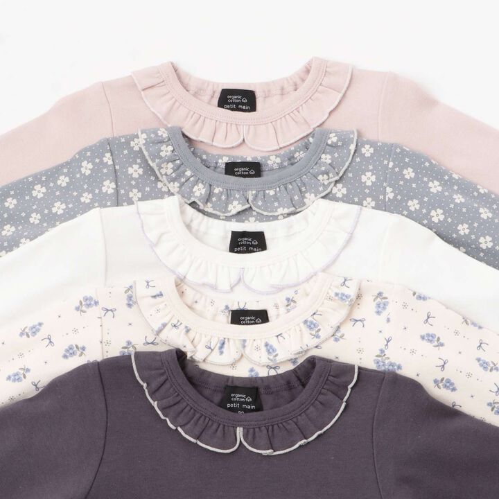 Organic Frilled Collar Long-Sleeve T-Shirt,Blue green, medium image number 9