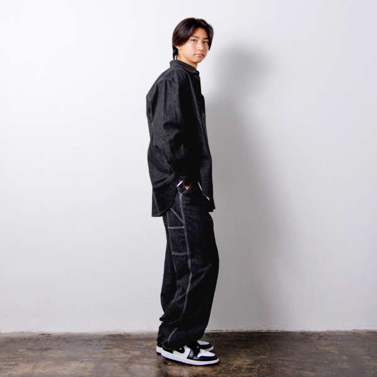 Denim Painter Pants with Colorful Stitching,Black, large image number 9