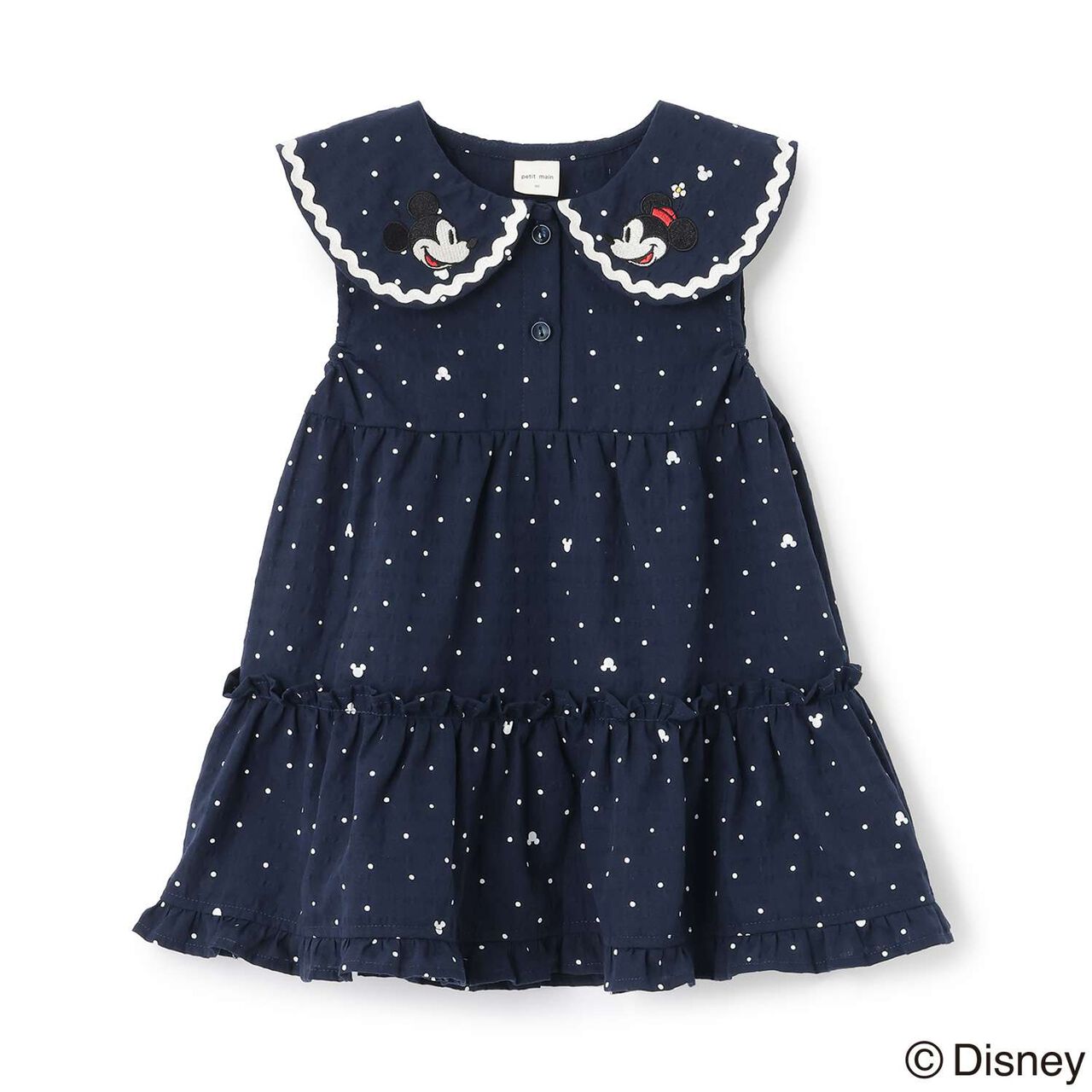 [Disney] Collar Embroidered Tiered One-Piece Dress,Navy, large image number 2