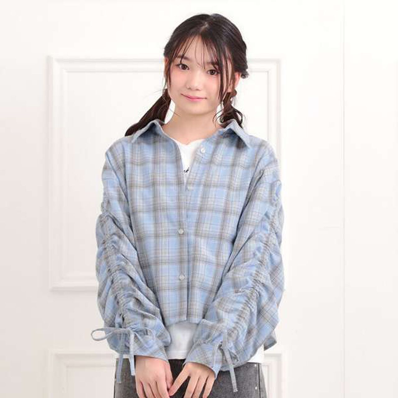 [Set Item] Brushed Checkered Shirt + Long Sleeve T-Shirt,Sax blue, large image number 14