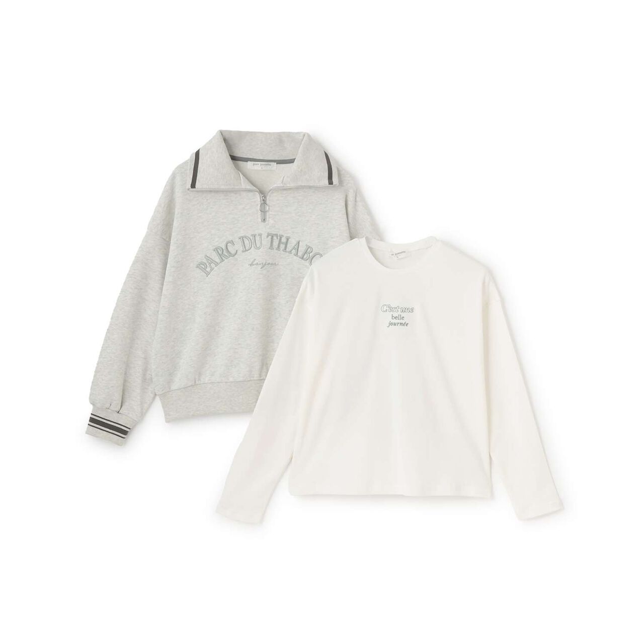 Half ZIP + Long Sleeve T-Shirt Set,Smoke white, large image number 2