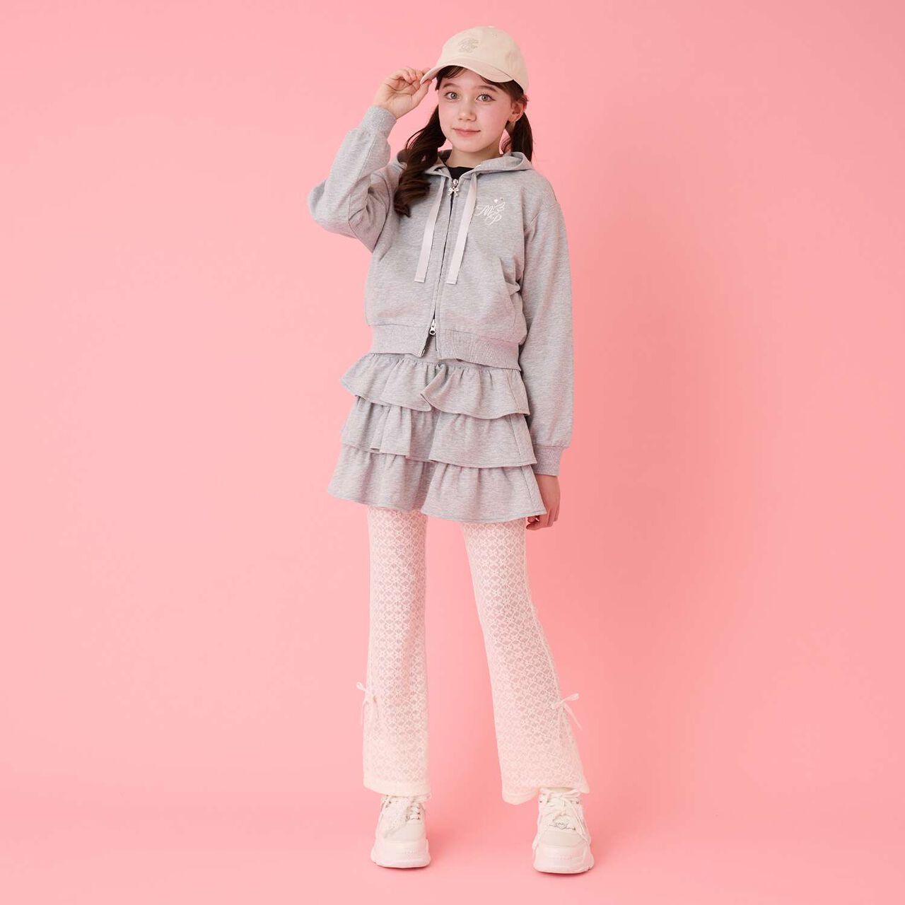 Frilly Tiered Skirt & Lace Pants Set,Ivory, large image number 16