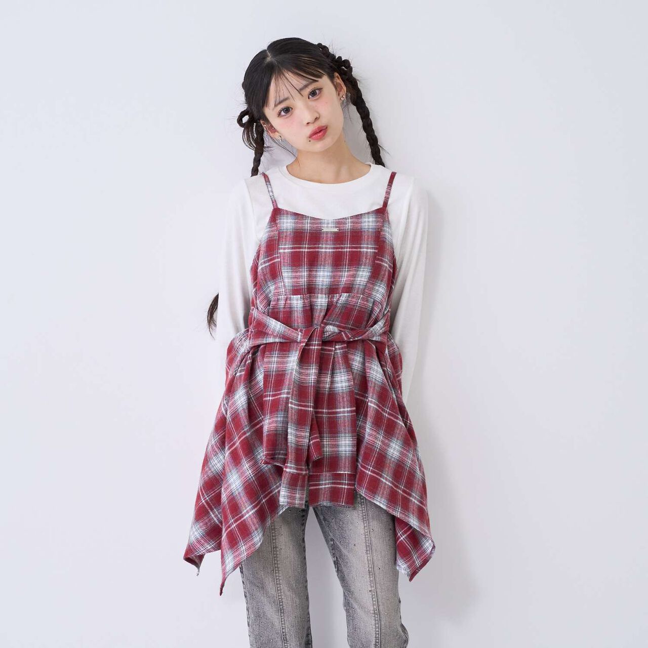 [LTXC] Quick-Dry Absorbent Checkered Camisole Tunic with Inner Lining,Ivory, large image number 3