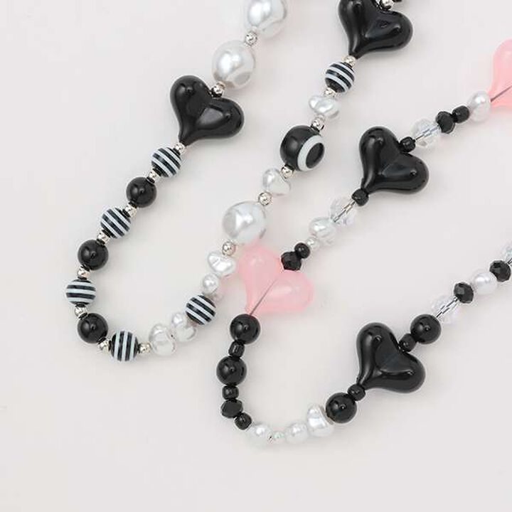 Pearl Bead Heart Charm,Black, medium image number 3