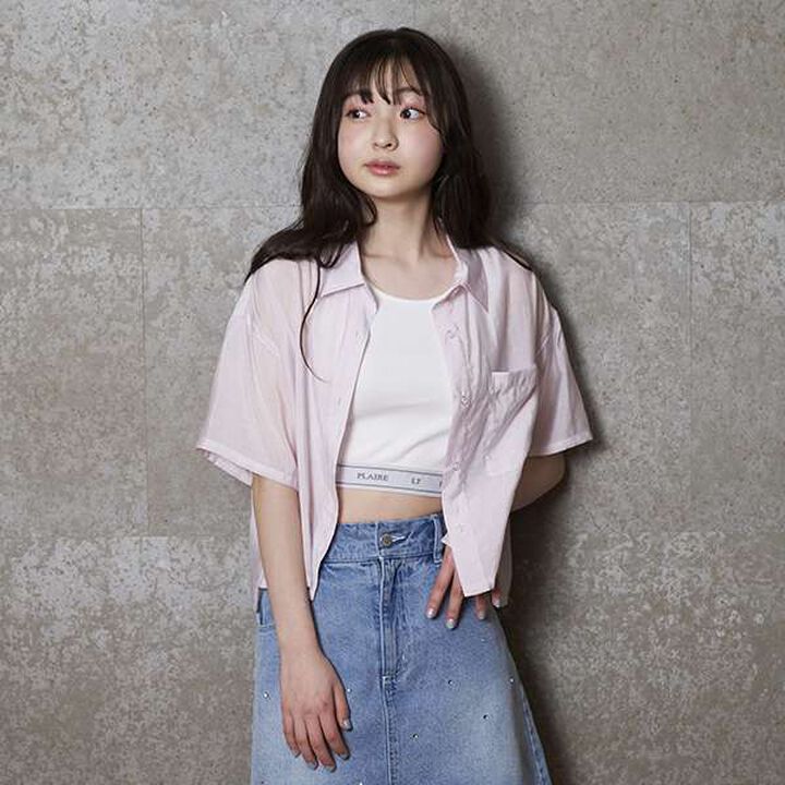 Short-Sleeve Sheer Shirt with Inner Lining,Off white, medium image number 17