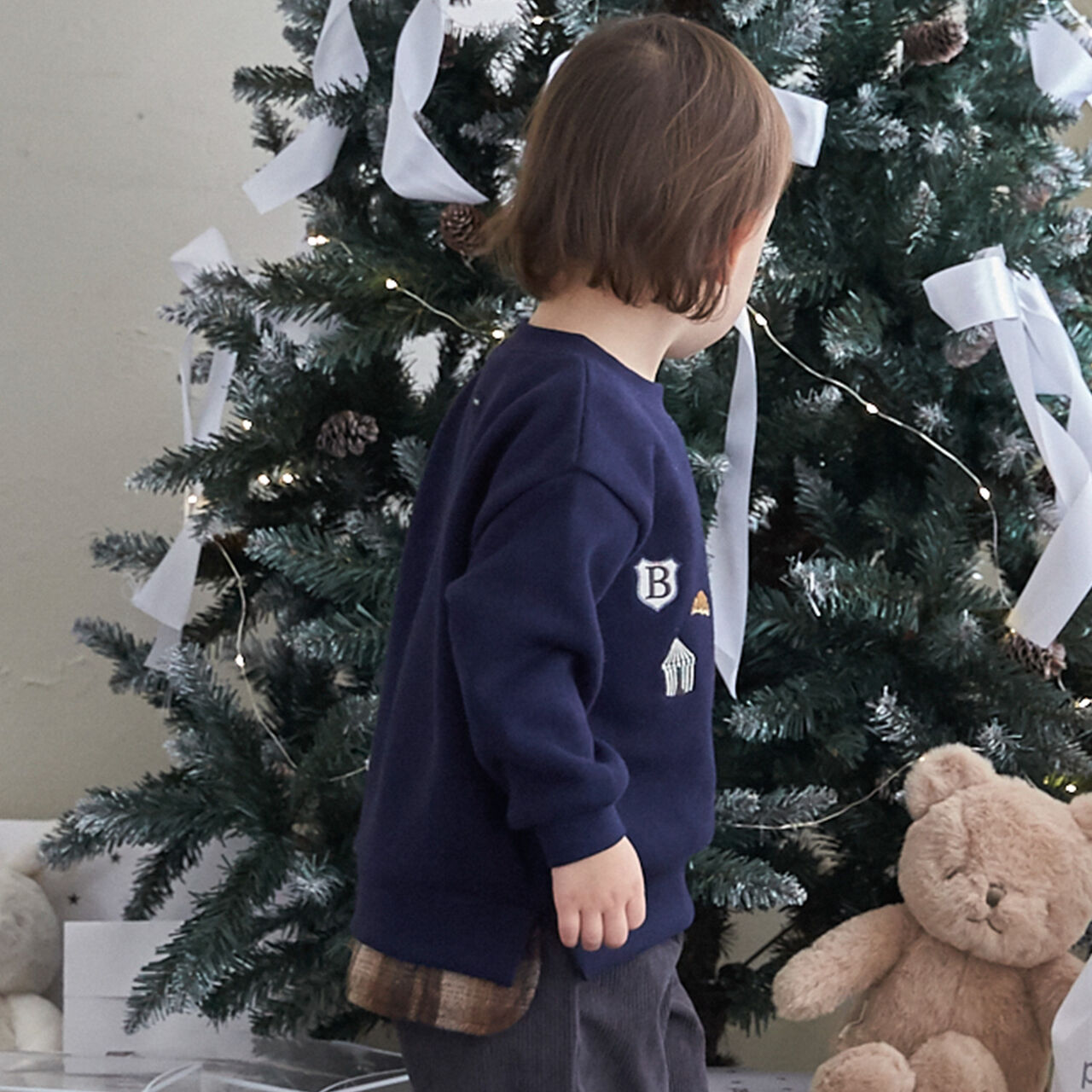 Bear Motif Sweatshirt,Navy, large image number 1