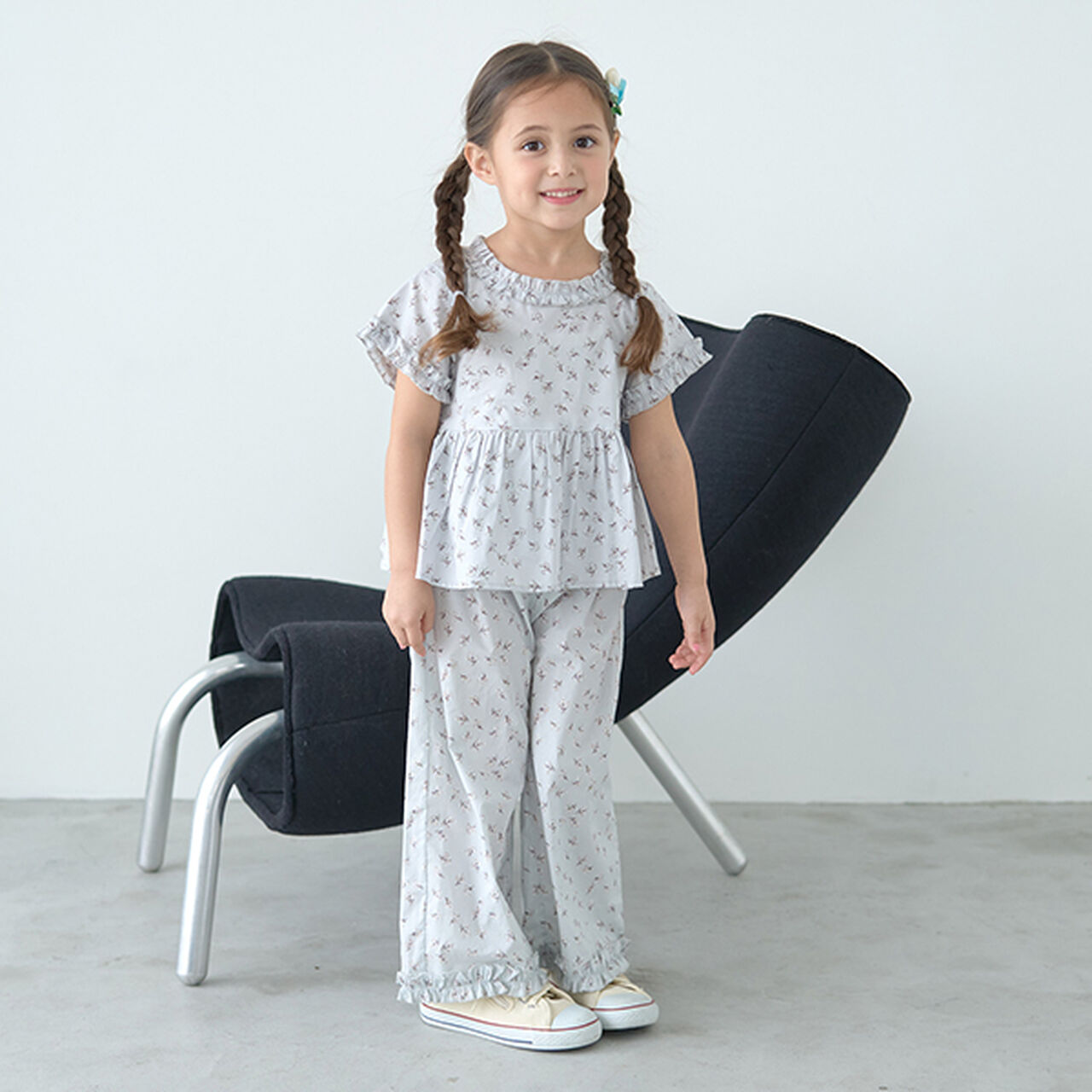 Frill Blouse & Frill Wide Pants Outfit Set,Black, large image number 8