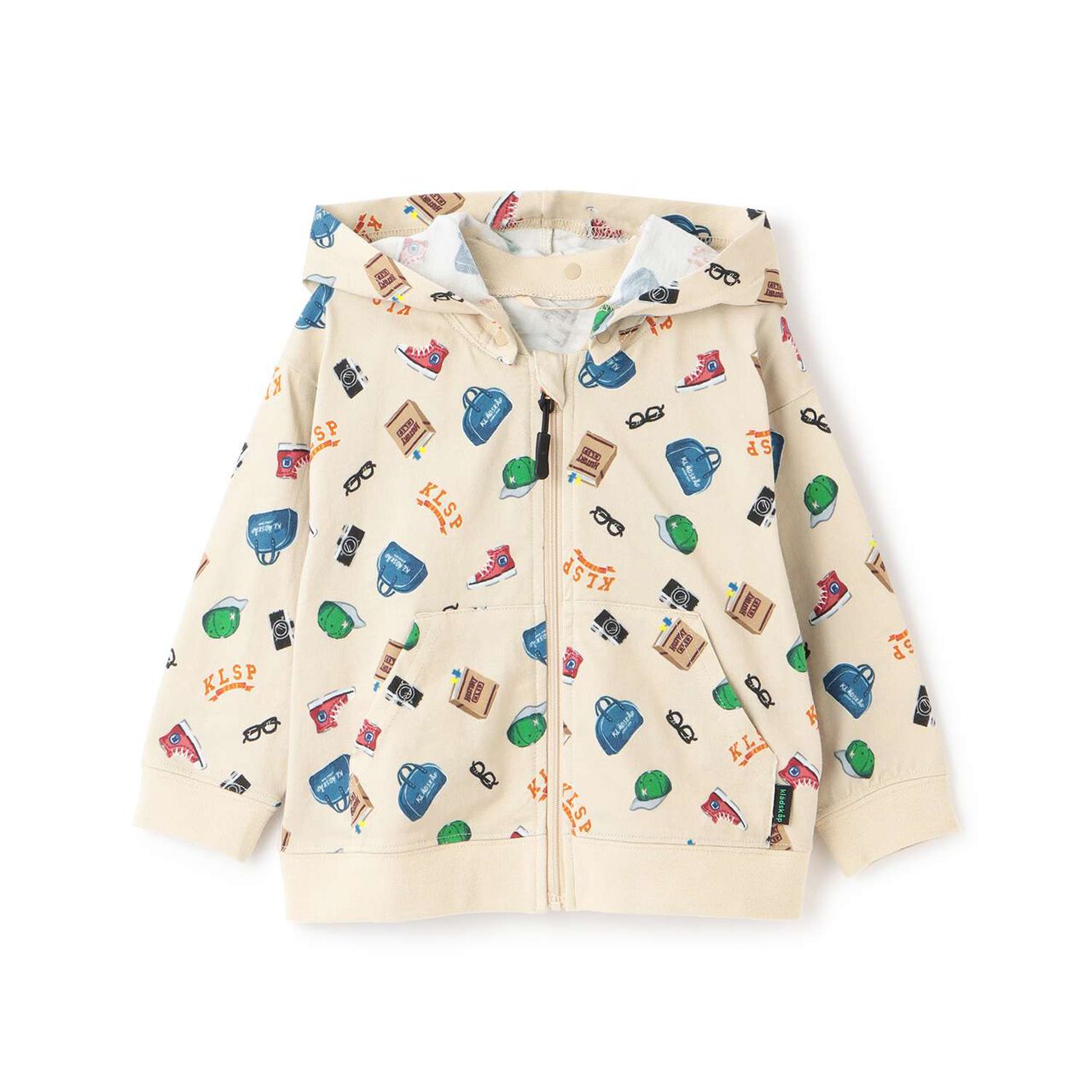 All-Over Pattern Hooded Removable Long-Sleeve Parka,Beige, large image number 0