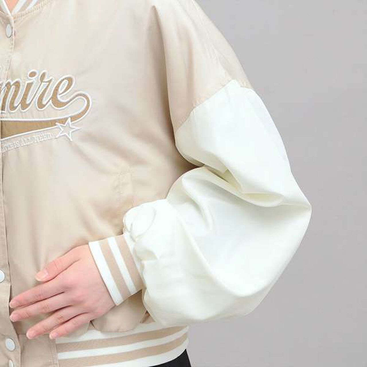 Cheer Logo Appliqu&eacute; Varsity Jacket,Gray, large image number 5