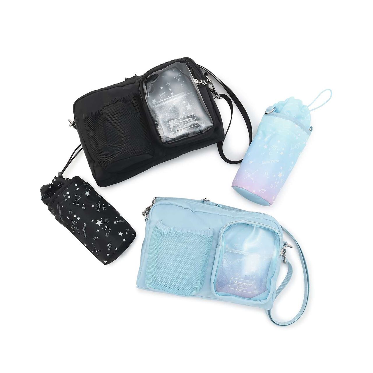 Zodiac & Musical Note Pattern Shoulder Bag with Bottle Holder♪,Black, large image number 12