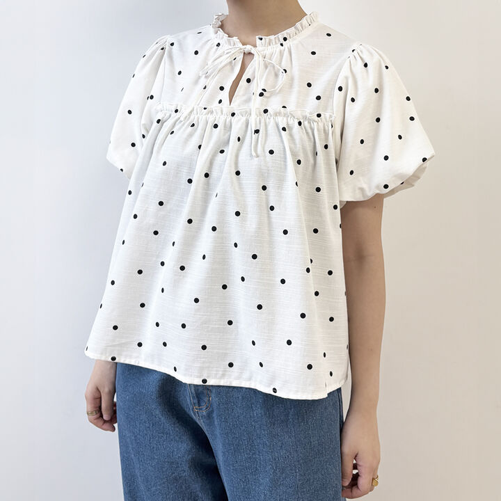 [Link] Gathered Puff Blouse,Pearl white, medium image number 0