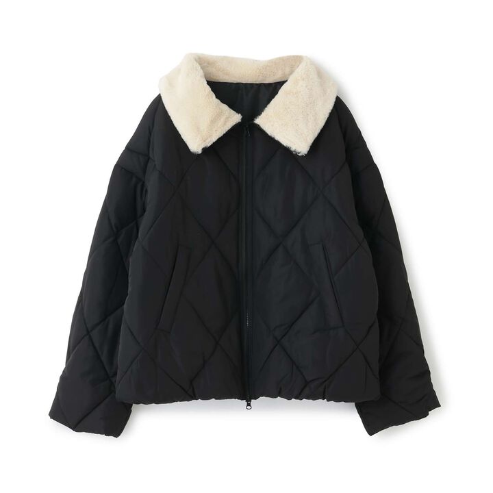 Double Zipper Puffy Quilted Bomber Jacket,Black, medium image number 7