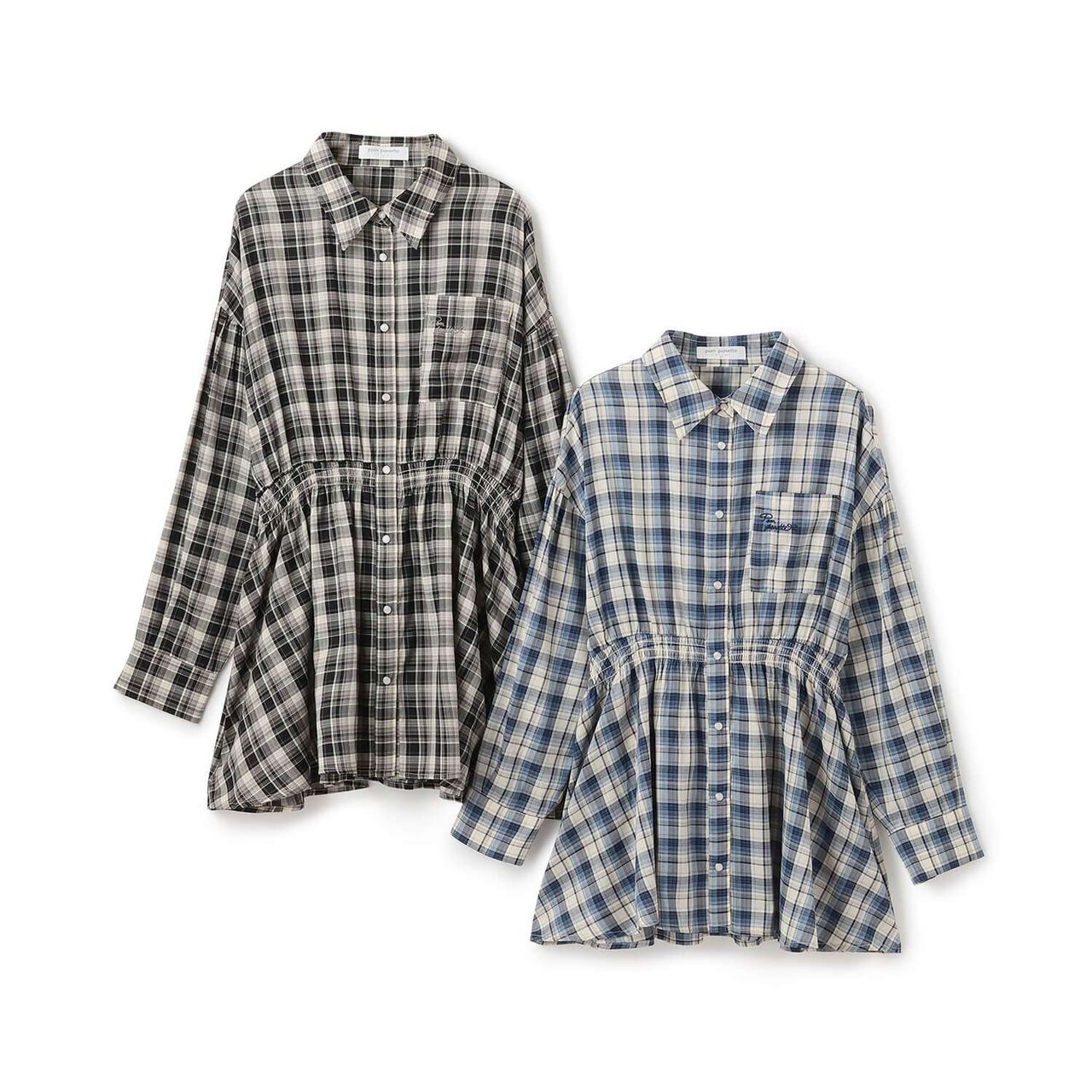 Front Peplum Checkered Shirt,Black, large image number 7