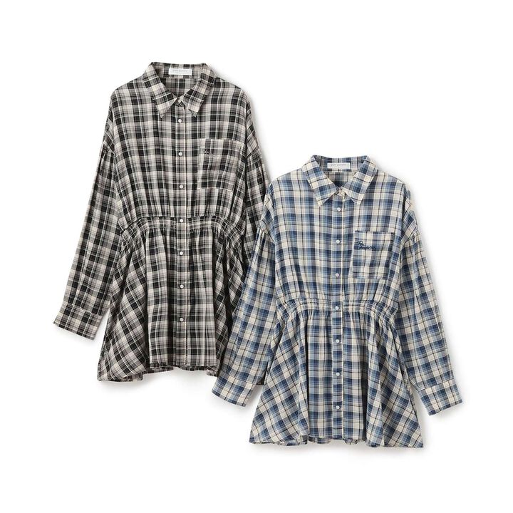 Front Peplum Checkered Shirt,Black, medium image number 7