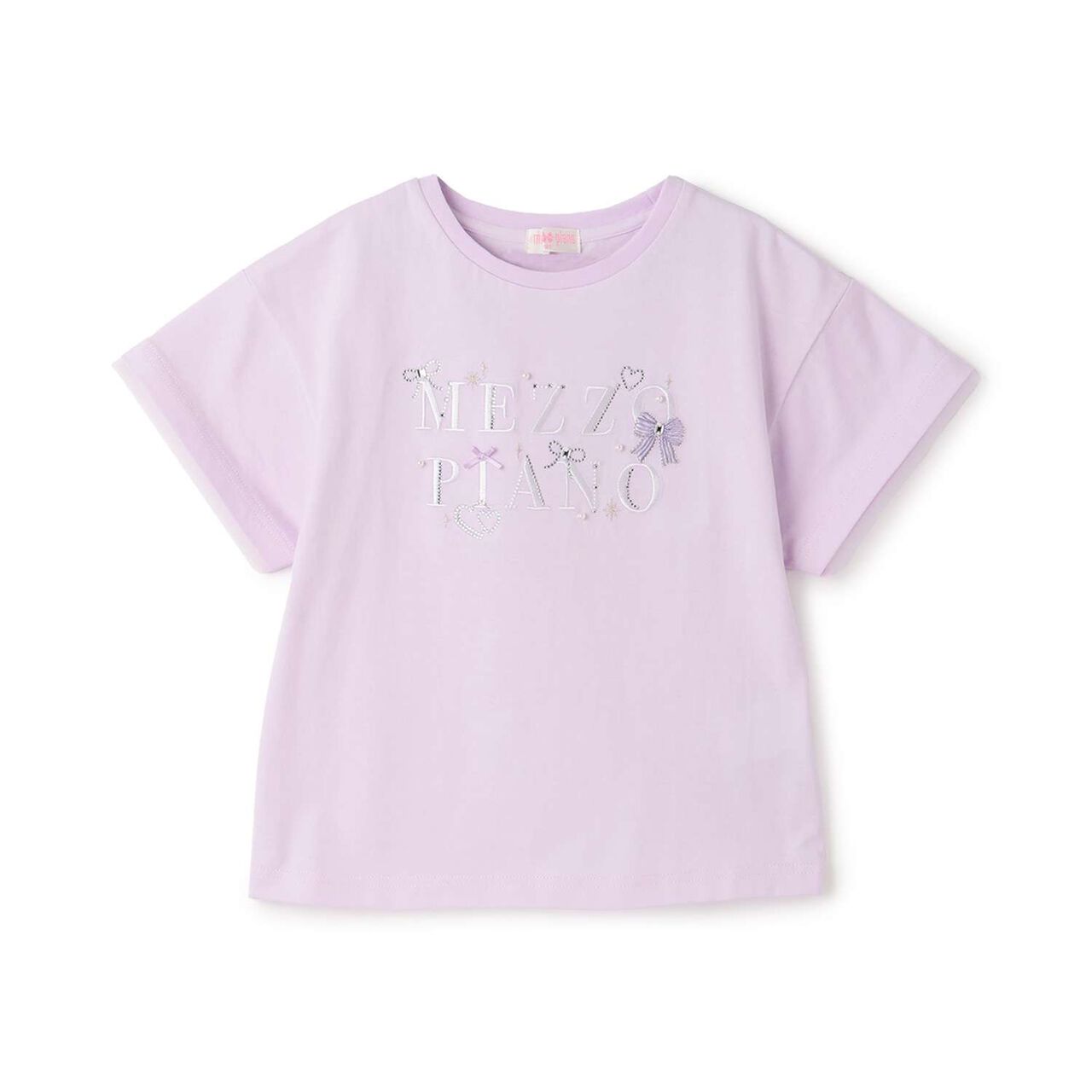 Sparkling Ribbon Logo Embroidered Short Sleeve T-Shirt,Lilac, large image number 12