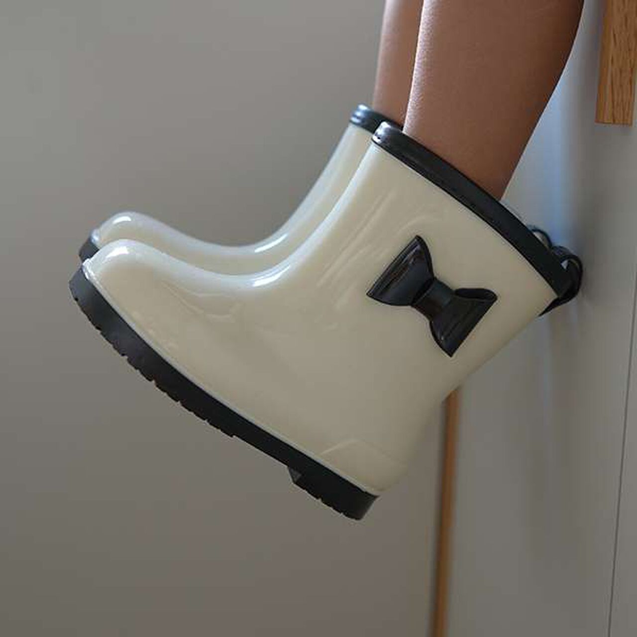 Bi-Color Rain Boots with Ribbon,Black, large image number 14