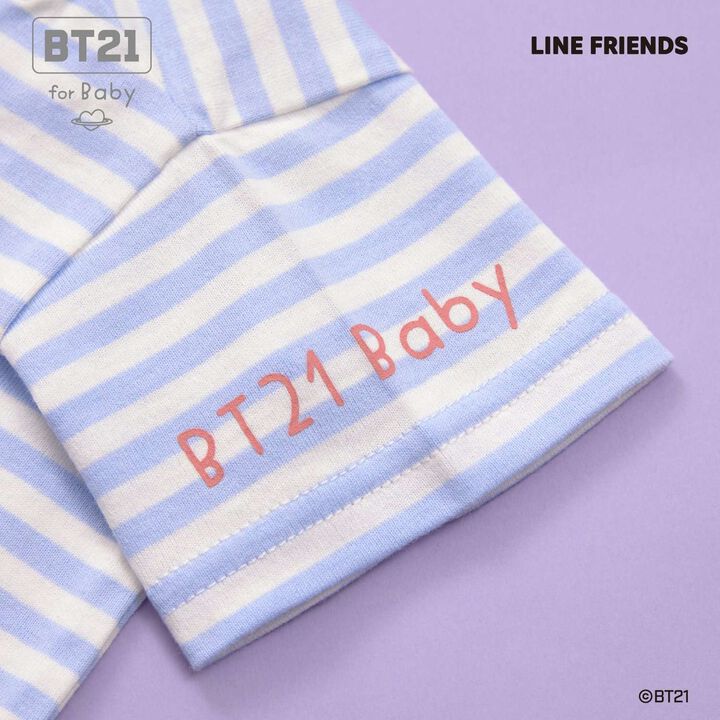 [BT21] Appliqué Stripe Short Sleeve T-Shirt,Sax blue, medium image number 15