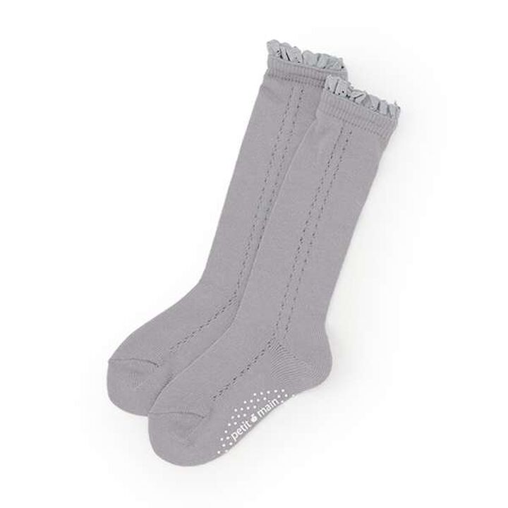 Lace Knee-High Socks,Gray, medium image number 0