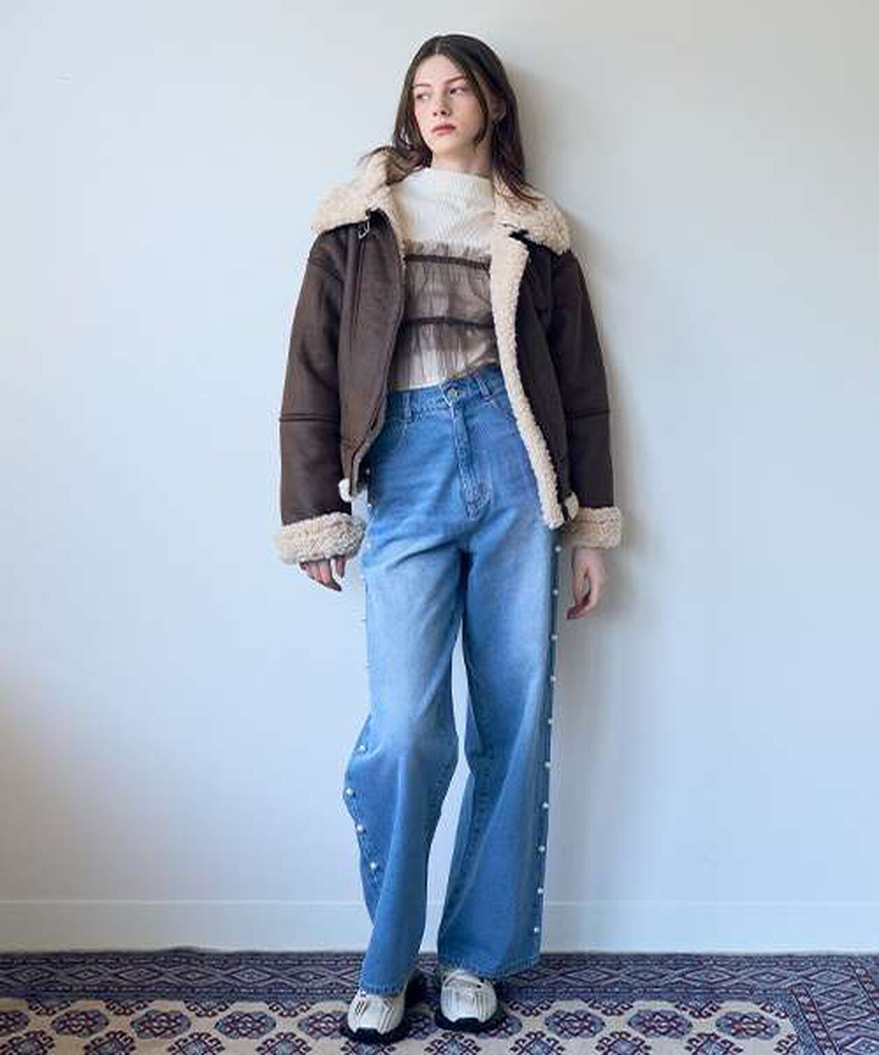 Mouton-Style Jacket,Ivory, large image number 2