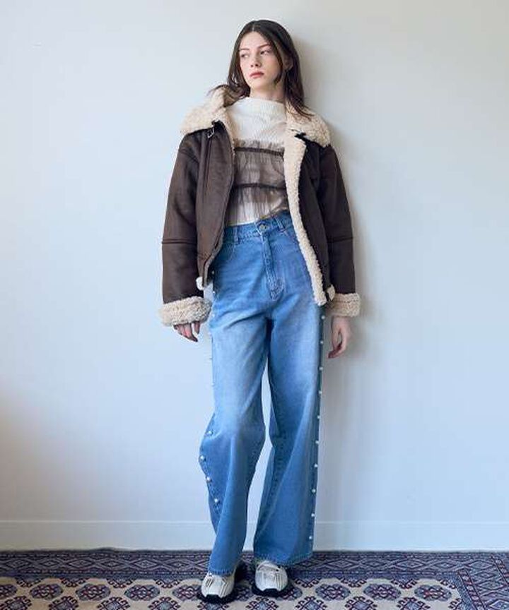 Mouton-Style Jacket,Ivory, medium image number 2