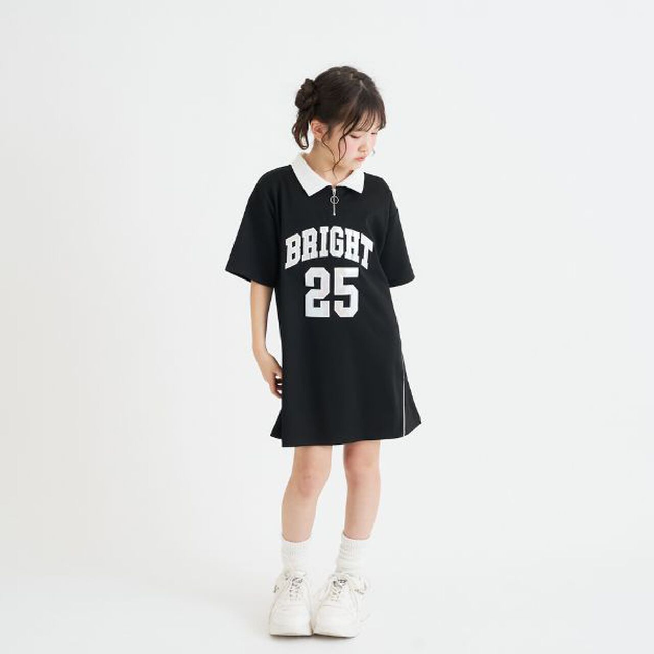 Numbered Half-Zip Ponte One-Piece Dress,Black, large image number 11