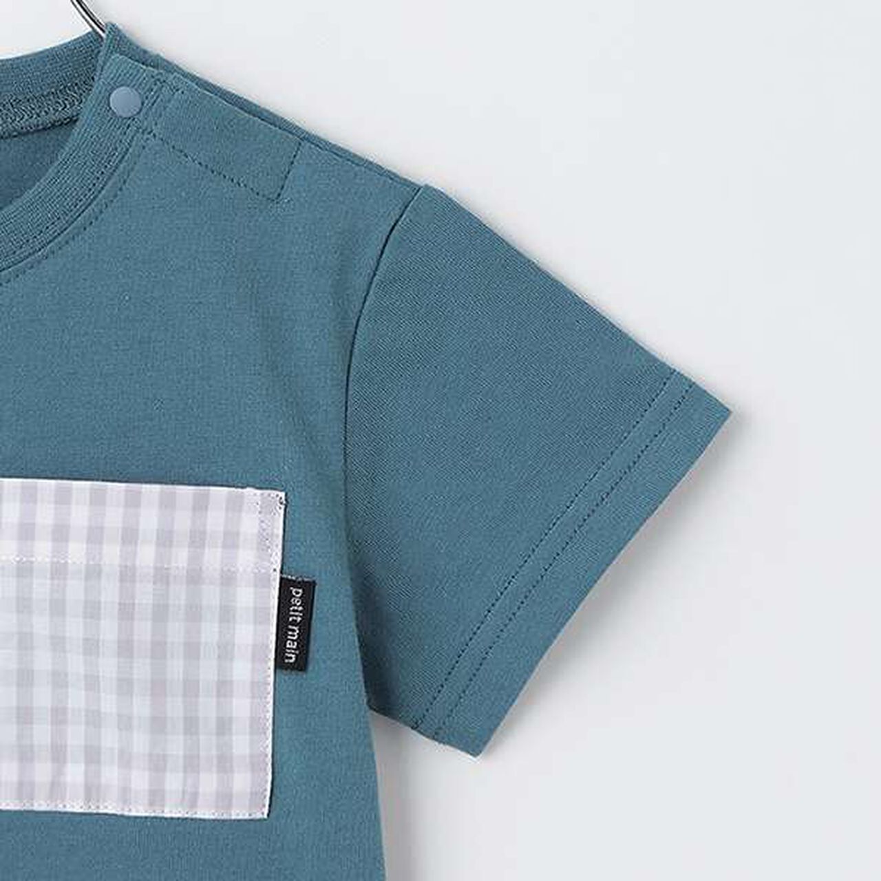 Gingham Pocket Short Sleeve T-Shirt,Moderate green, large image number 5